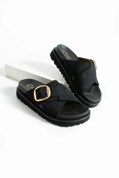 Stato Tekstil-Nappa Hafif Comfort Kadın Siyah Terlik 25Y-1482 - Resim 4