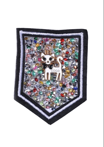 Aplike Ütü İle Yapışan Taşlı Kedi Arma 5 cm ürün görseli 1