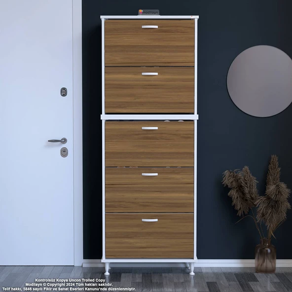 Modilayn VARBİ UMAY' 2 Li Antre Hol 72x205x26 cm’ lik 5 Düşer Kapak 10 Göz Raflı Ayakkabılık ürün görseli 1