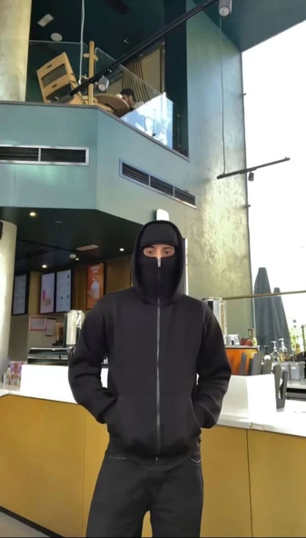 Samuray ZIP Fermuarlı Kapüşonlu SweatShirt- Siyah ürün görseli 1