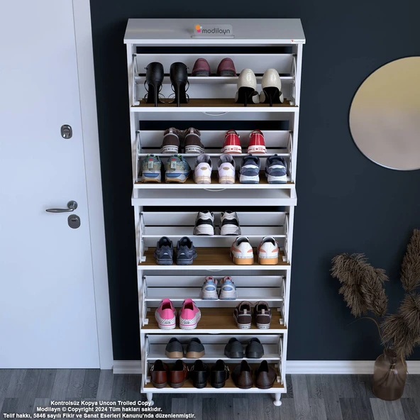 Modilayn VARBİ UMAY' 2 Li Antre Hol 72x205x26 cm’ lik 5 Düşer Kapak 10 Göz Raflı Ayakkabılık - Resim 5