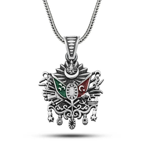 Gümüş Osmanlı Devlet Armalı Erkek Kolye SL12606 - Resim 2