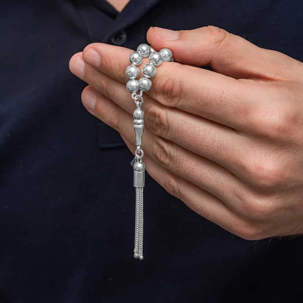 Gümüş Yuvarlak Erkek Tesbih SL12645 - Resim 8