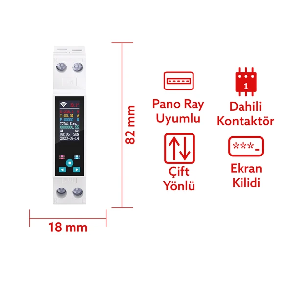 Tongou Ekranlı Akıllı Voltaj ve Akım Koruma Rölesi - Sıcaklık WiFi Özellikli Çift Kutuplu Monofaz - Resim 3