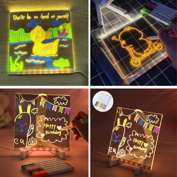 BUFFER® LED Işıklı Kendiliğinden Renkli Fosforlu Kalemli Kare Yazı Panosu 20x20 cm - 3