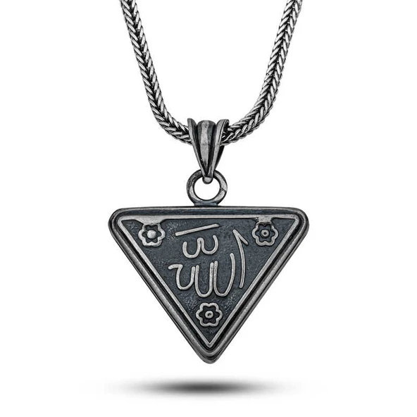 Gümüş Çiçek Motifli Allah Yazılı Cevşen Kolye SL12589 - Resim 2