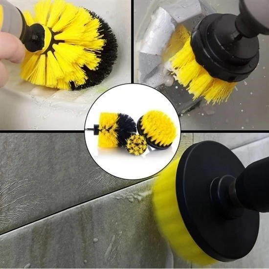 BUFFER® 3lü Matkap Ucu Banyo Küvet Duşakabin Araba Tekerliği Koltuk Yıkama Temizleme Fırçası Seti - 3