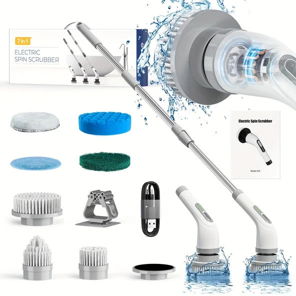 Yeni Nesil 7 Temizleme Başlıklı Dijital - Banyo-Mutfak-Araç Temizlik Fırçası Seti (5250) - 2