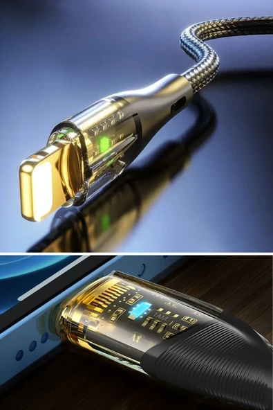 BUFFER® Led Işık Uçlu Sağlam İp Kablolu USB to Lightning Hızlı Şarj Kablosu - 7