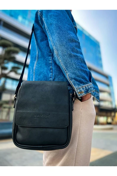 CNT009 - Cilt Deri Erkek Yan Omuz Çantası SIYAH