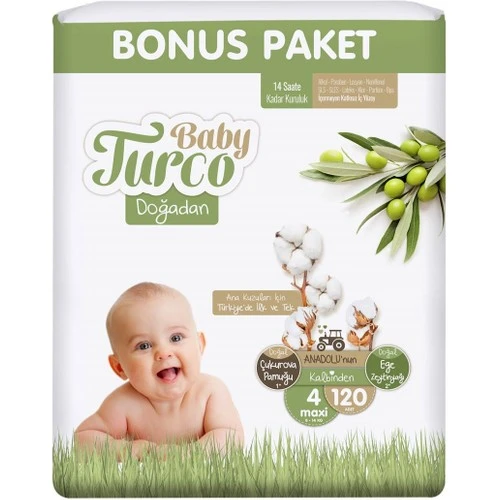 Baby Turco Doğadan Bonus Bebek Bezi 4 Numara Maxi 120 Adet - Resim 3