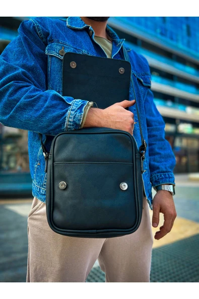 CNT009 - Cilt Deri Erkek Yan Omuz Çantası SIYAH - 2