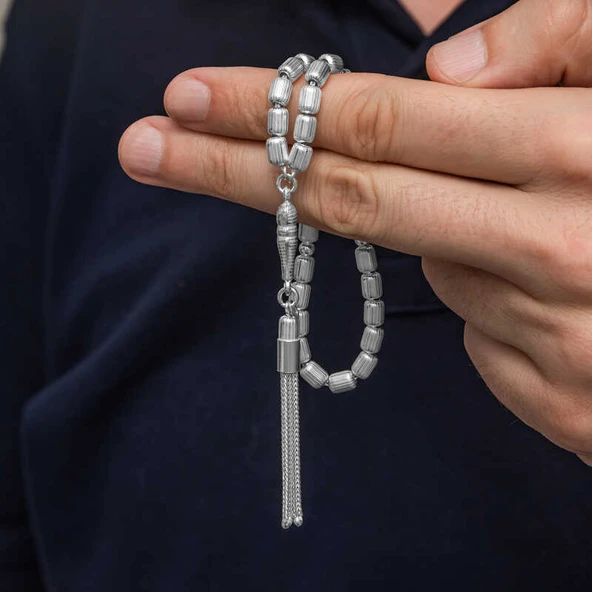 Gümüş Kapsül Kesim Çizgili Erkek Tesbih SL12614 ürün görseli