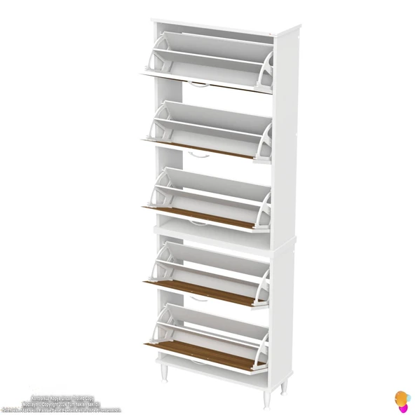 Modilayn VARBİ UMAY' 2 Li Antre Hol 72x205x26 cm’ lik 5 Düşer Kapak 10 Göz Raflı Ayakkabılık - Resim 8
