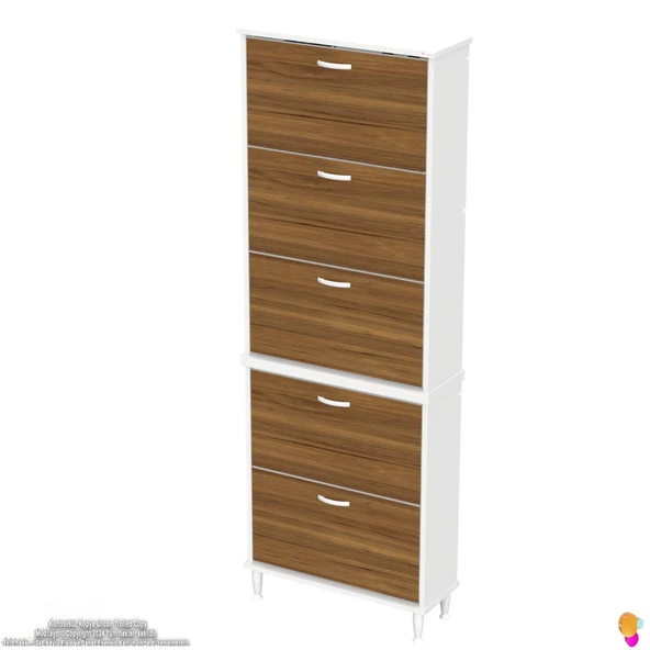 Modilayn VARBİ UMAY' 2 Li Antre Hol 72x205x26 cm’ lik 5 Düşer Kapak 10 Göz Raflı Ayakkabılık - Resim 7