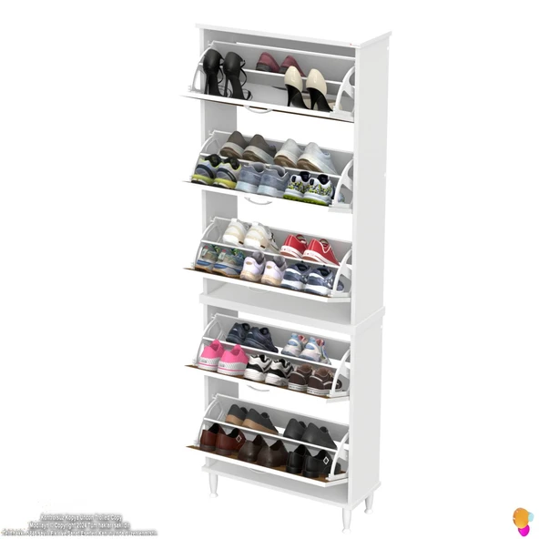 Modilayn VARBİ UMAY' 2 Li Antre Hol 72x205x26 cm’ lik 5 Düşer Kapak 10 Göz Raflı Ayakkabılık - Resim 9