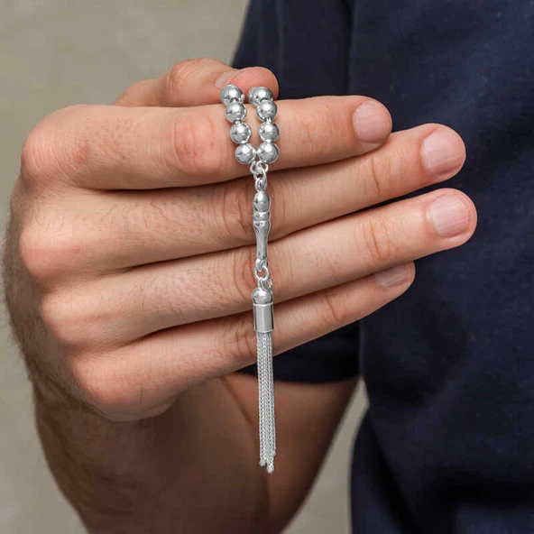 Gümüş Yuvarlak Erkek Tesbih  SL12644 - Resim 2