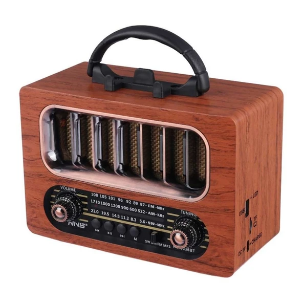 Orta Boy Retro Ahşap Tasarım Bluetooth Hoparlörlü Radyo – FM/AM Destekli, Şarjlı ve Taşınabiliri Radyo NS-6636 (5250) - 2