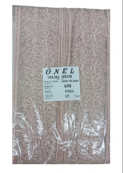 Dantel Polyester Sanal Tül Bant Pudra 15 Metre En 6 cm ON-698-PU