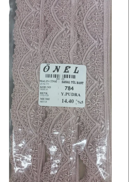 Dantel Polyester Sanal Tül Bant Y.Pudra 14,40 Metre En 3 cm ON-784-PU