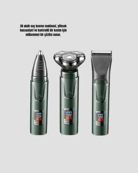 Kablosuz Profesyonel Erkek Bakım Seti – 3 Başlıklı, 3D Akıllı Kesim, Taşınabilir - Resim 5