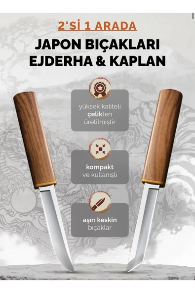 seka TANTO 2'si 1 Arada Japon Bıçakları Ejderha & Kaplan Özel Üretim Paslanmaz Çelik