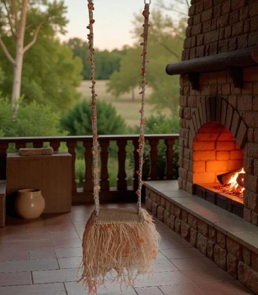 El Yapımı Boho Tarzı Doğal Jüt ve Rafya Salıncak / - 2