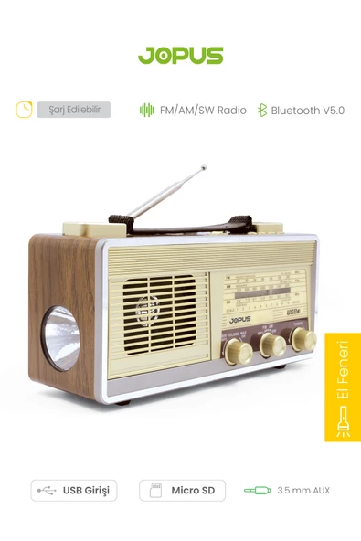 Jopus Nostaljik Görünümlü El Fenerli Radyolu Bluetooth Hoparlör Older - 5