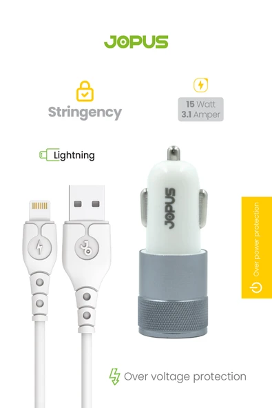 Jopus Iphone Lightning Araç Çakmaklık Şarjı Çift USB Çıkışlı 3.0A Hızlı Şarj JO-A6 Jwix 2in1 3100 mAh - 4