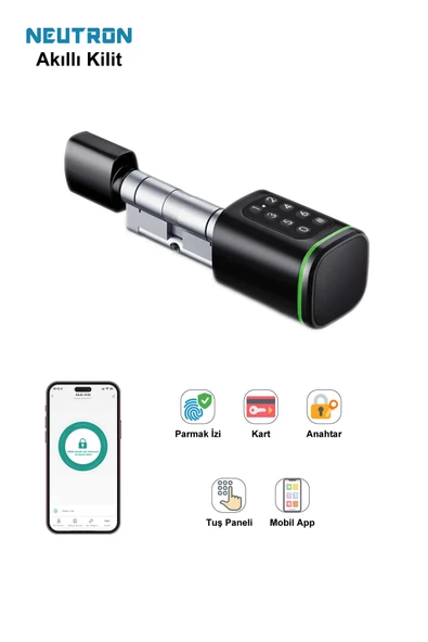 NEUTRON NTL-SC-02FKPB Parmak izi, Anahtarlı, Tuşlu, Kartlı ve Uzaktan Kontrollü Akıllı Kapı Kilidi Siyah - Resim 2