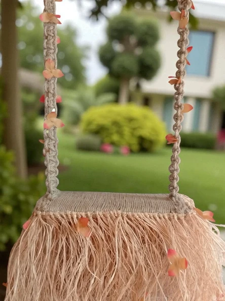 El Yapımı Boho Tarzı Doğal Jüt ve Rafya Salıncak / - 3