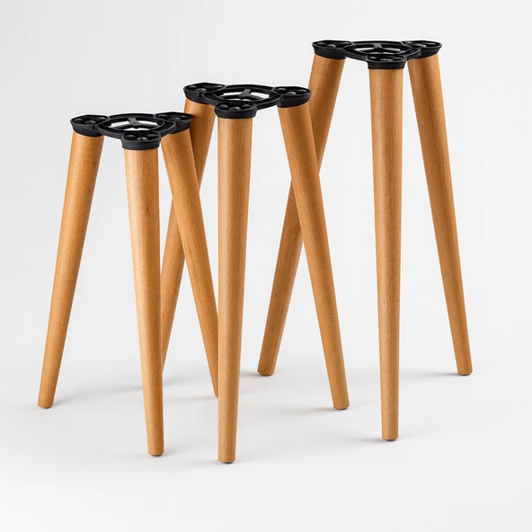 Boyalı Doğal Ahşap Sehpa Ayak Takımı 3'lü Set Silindir Mobilya Ayağı Aksesuar Ayakları Kahverengi - Resim 6