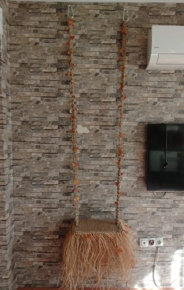 El Yapımı Boho Tarzı Doğal Jüt ve Rafya Salıncak / - 4