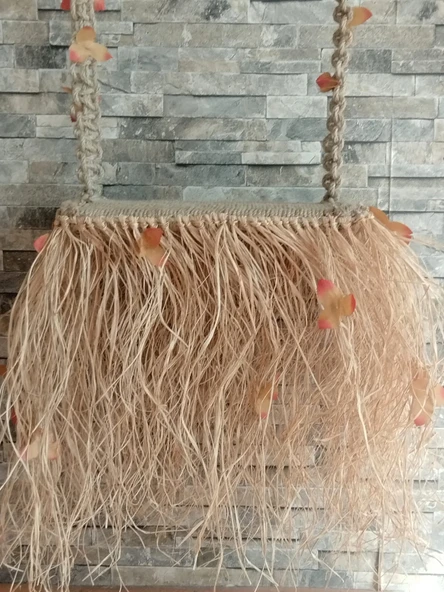 El Yapımı Boho Tarzı Doğal Jüt ve Rafya Salıncak / - 8