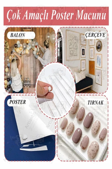 Hamur Yapıştırıcı Tack-it 50gr 2 Paket 65 Parça Macun Sakız Yapıştırıcı Takıt Çerçeve Afiş Duvar İz Bırakmaz Sökülebilir - Resim 3