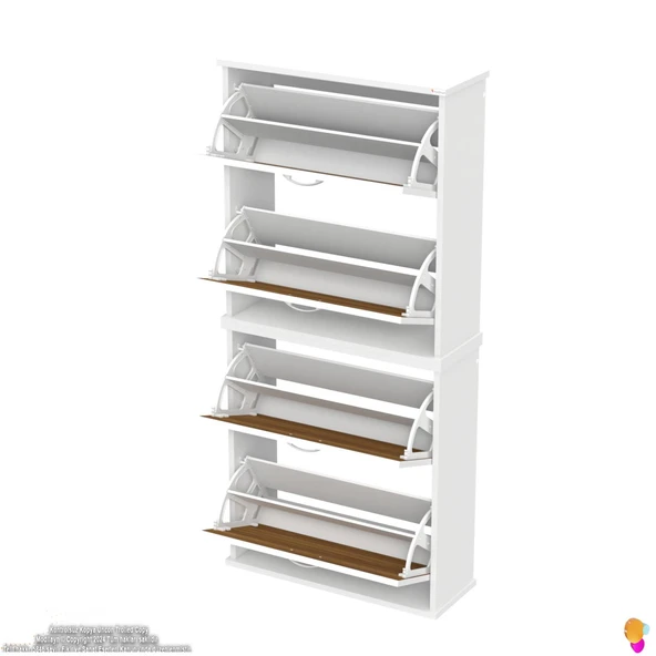 Modilayn UMAY' 2 Li Asma Antre Hol 72 x 148 x 25,5 cm’ lik 4 Düşer Kapak 8 Göz Raf Bölmeli Ayakkabılık - 7
