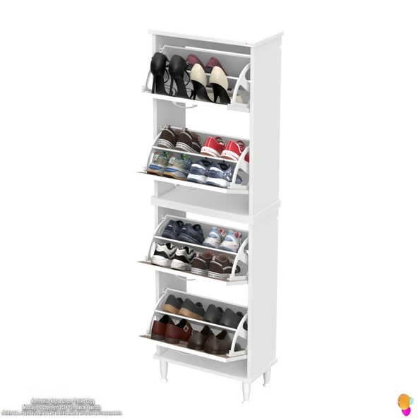 Modilayn UMAY' 2 Li Kapı Önü 52x168x 26 cm’ lik 4 Düşer Kapak 8 Göz Bölmeli Ayakkabılık - Resim 5