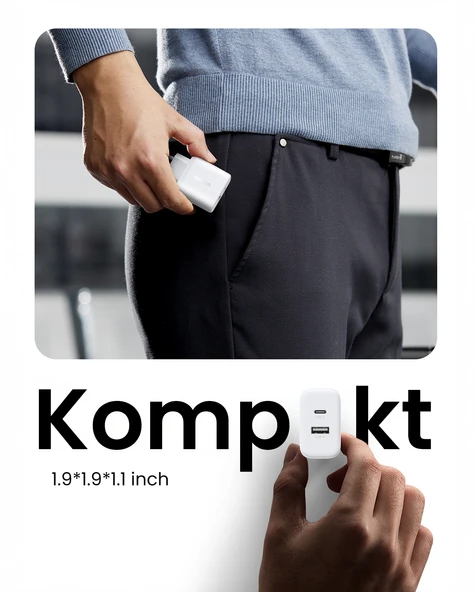 UGREEN 20W 2 Portlu Hızlı Şarj Cihazı, 1xUSB-A, 1xUSB-C, Beyaz, 45310 - Resim 7