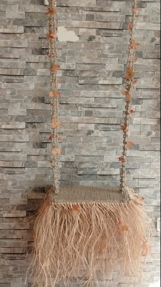 El Yapımı Boho Tarzı Doğal Jüt ve Rafya Salıncak / - 6