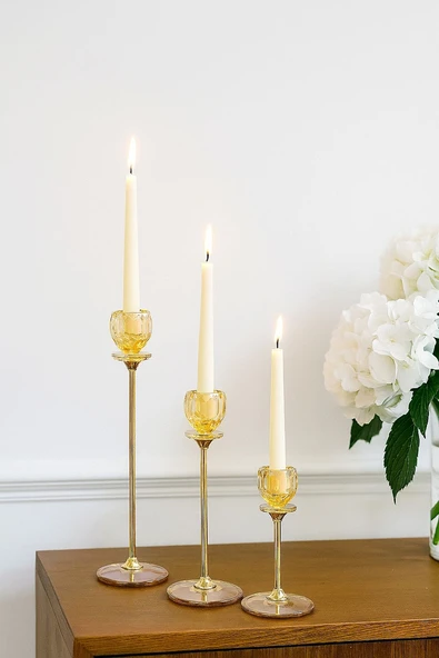 Altın Renkli 3'lü Kristal Cam Mumluk Seti & Altın Dekoratif Şamdan Takımı ürün görseli