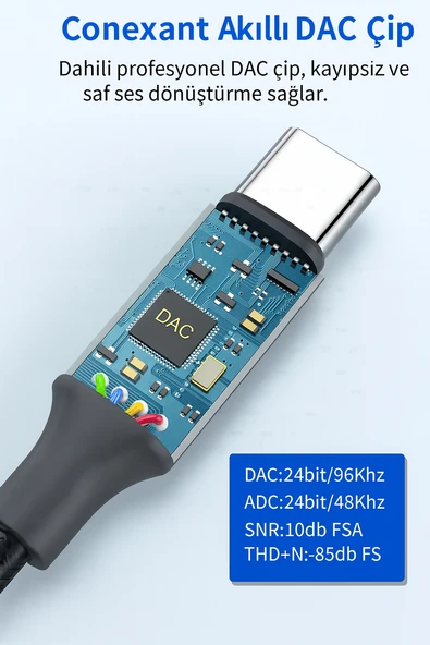 TD-C3327 Type-C-3.5mm Kulaklık Dönüştürücü HiFi Ses Aktarımı DAC Çipli Tak ve Kullan 13cm - 6