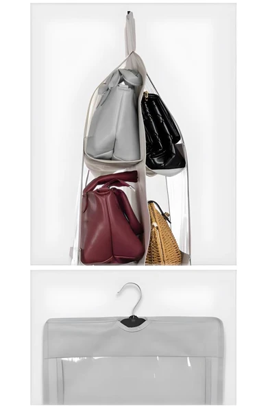 Çanta ve Ayakkabı Düzenleyici 10 Cepli, Dolap İçi Askılı Pencereli Çanta Cüzdan Ayakkabı Organizer - 2