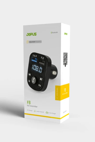 Jopus Bluetooth Araç Kiti, Araç Şarjı Çakmaklık Girişli, Oto Müzik Çalar Kiti, Fm Transmitter Usb Mp3 F8 - 3