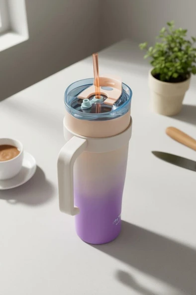 Bambum Horizon - Pipetli Termos Bardak Pembe 1000ml