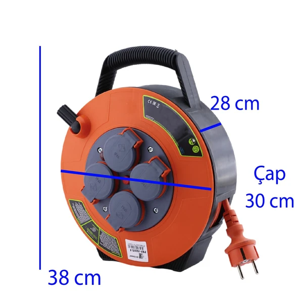 Plastik Kapaklı Mini Seyyar Makaralı 3x1.5 mm CCA Monofaze Uzatma Kablosu 4 Priz TTR Kablo 10 Metre - Resim 2
