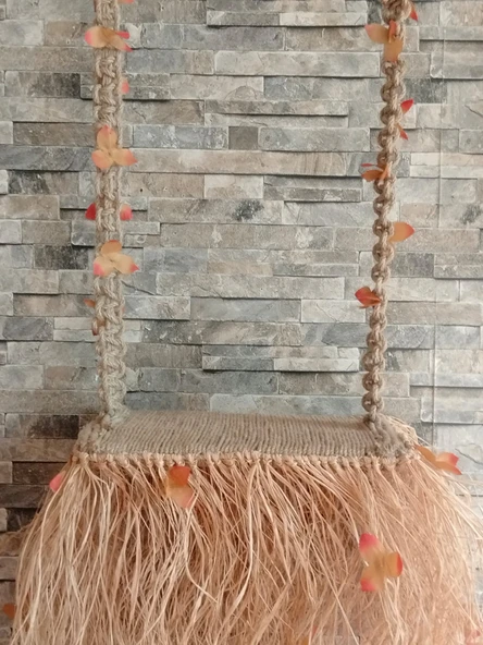 El Yapımı Boho Tarzı Doğal Jüt ve Rafya Salıncak / - 7