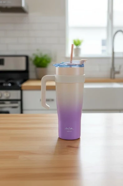 Bambum Horizon - Pipetli Termos Bardak Pembe 1000ml - 4