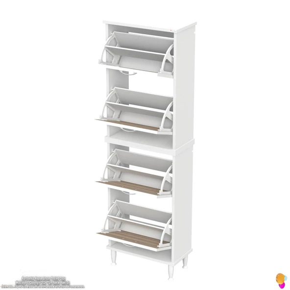 Modilayn UMAY' 2 Li Kapı Önü 52x168x 26 cm’ lik 4 Düşer Kapak 8 Göz Bölmeli Ayakkabılık - Resim 7