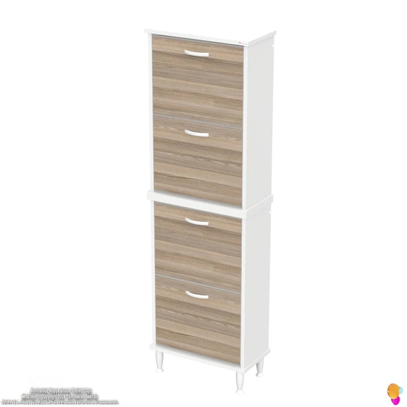 Modilayn UMAY' 2 Li Kapı Önü 52x168x 26 cm’ lik 4 Düşer Kapak 8 Göz Bölmeli Ayakkabılık - Resim 6