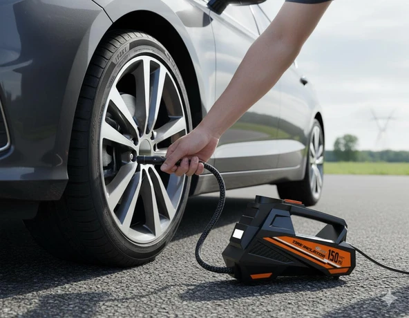 Premium Dijital hava kompresörü(Çakmaklık) 150 PSI Ayarlanabilir basınç ve Aydınlatma